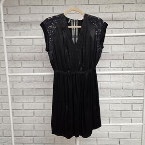 Rebecca Taylor Black Silk Lace Trim Romper Dress Pockets Size 0